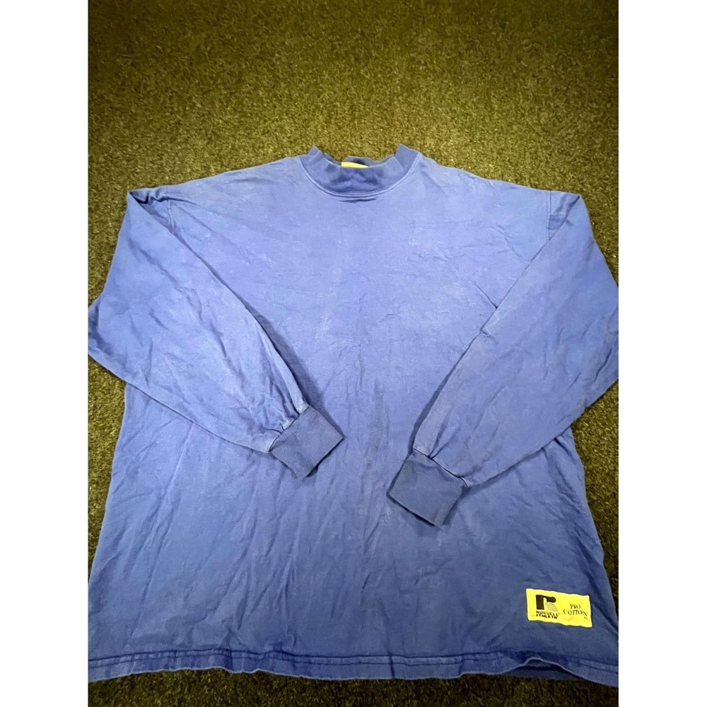 Vintage Russell Athletic Pro Cotton Shirt Mens XL Blue Mock Neck Long Sleeve